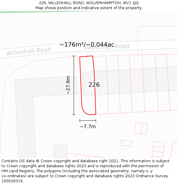 226, WILLENHALL ROAD, WOLVERHAMPTON, WV1 2JQ: Plot and title map