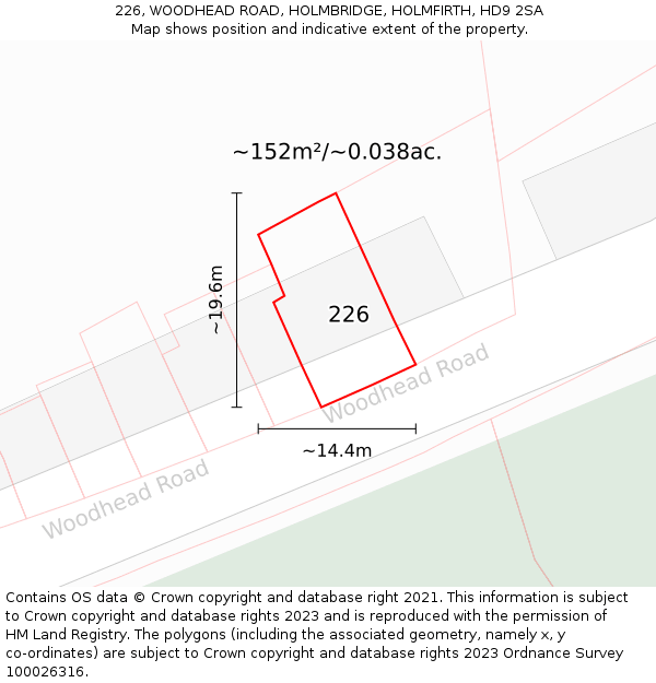 226, WOODHEAD ROAD, HOLMBRIDGE, HOLMFIRTH, HD9 2SA: Plot and title map