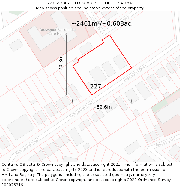 227, ABBEYFIELD ROAD, SHEFFIELD, S4 7AW: Plot and title map