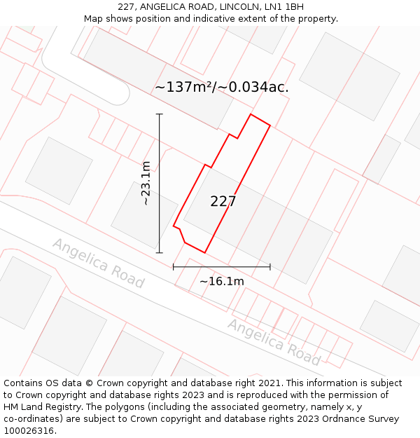 227, ANGELICA ROAD, LINCOLN, LN1 1BH: Plot and title map