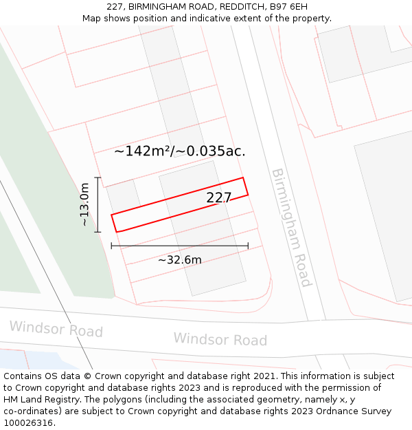 227, BIRMINGHAM ROAD, REDDITCH, B97 6EH: Plot and title map