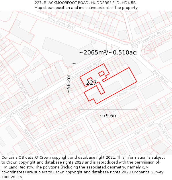227, BLACKMOORFOOT ROAD, HUDDERSFIELD, HD4 5RL: Plot and title map