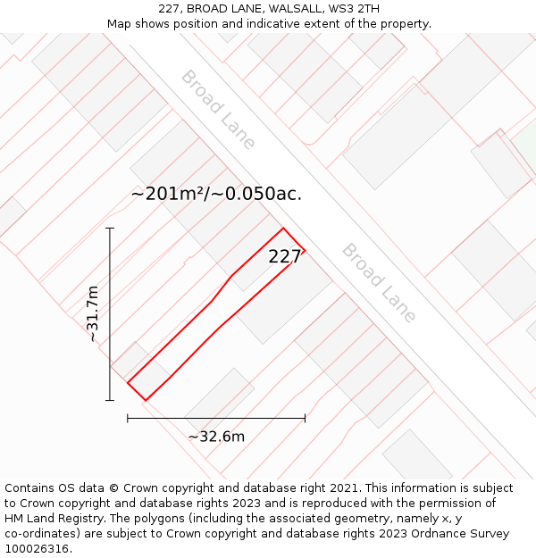 227, BROAD LANE, WALSALL, WS3 2TH: Plot and title map