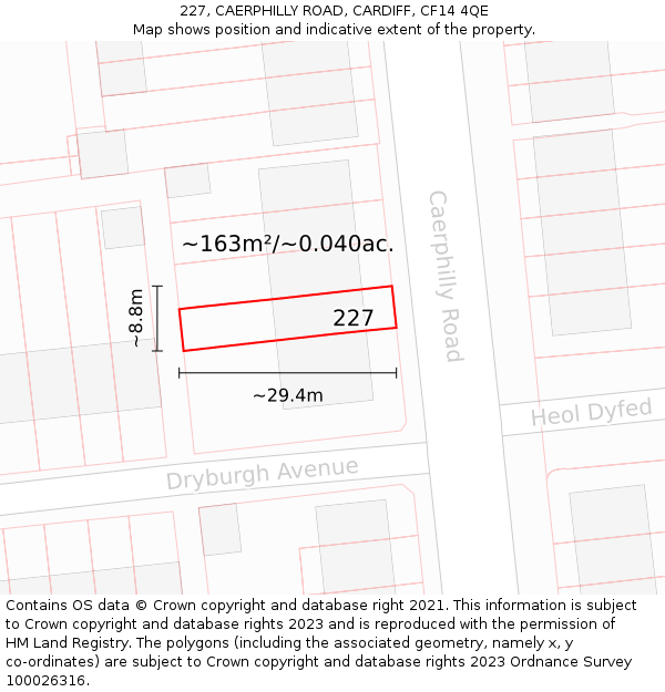 227, CAERPHILLY ROAD, CARDIFF, CF14 4QE: Plot and title map