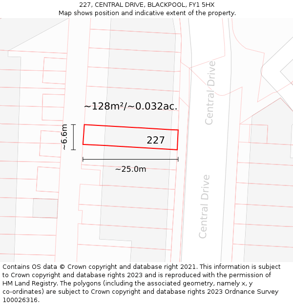227, CENTRAL DRIVE, BLACKPOOL, FY1 5HX: Plot and title map