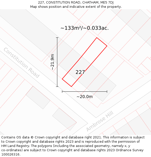 227, CONSTITUTION ROAD, CHATHAM, ME5 7DJ: Plot and title map