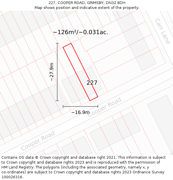 227, COOPER ROAD, GRIMSBY, DN32 8DH: Plot and title map