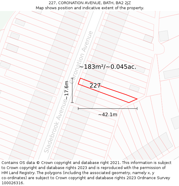 227, CORONATION AVENUE, BATH, BA2 2JZ: Plot and title map