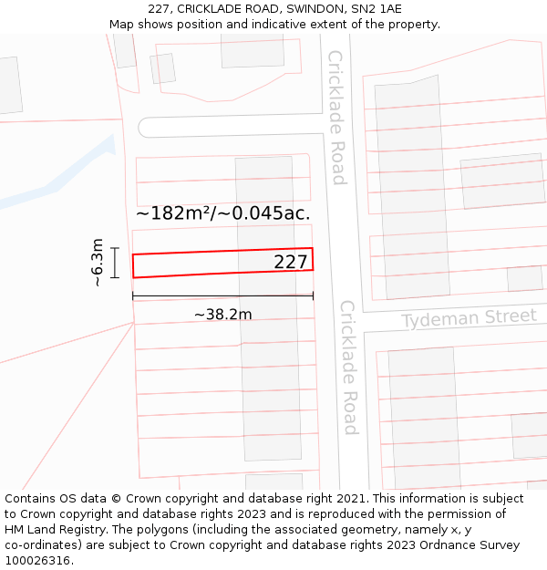 227, CRICKLADE ROAD, SWINDON, SN2 1AE: Plot and title map