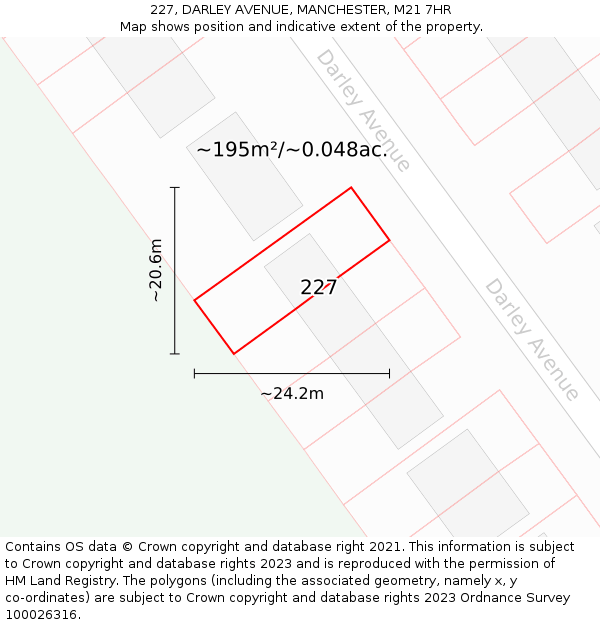 227, DARLEY AVENUE, MANCHESTER, M21 7HR: Plot and title map