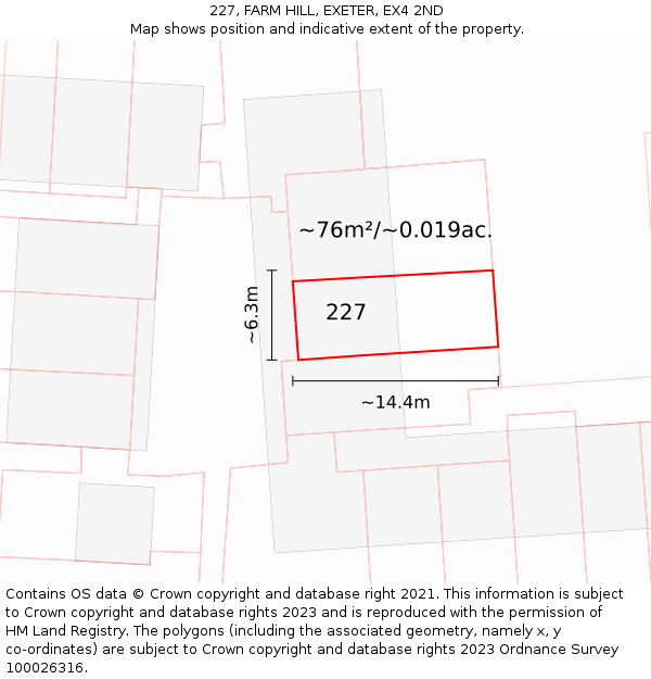 227, FARM HILL, EXETER, EX4 2ND: Plot and title map