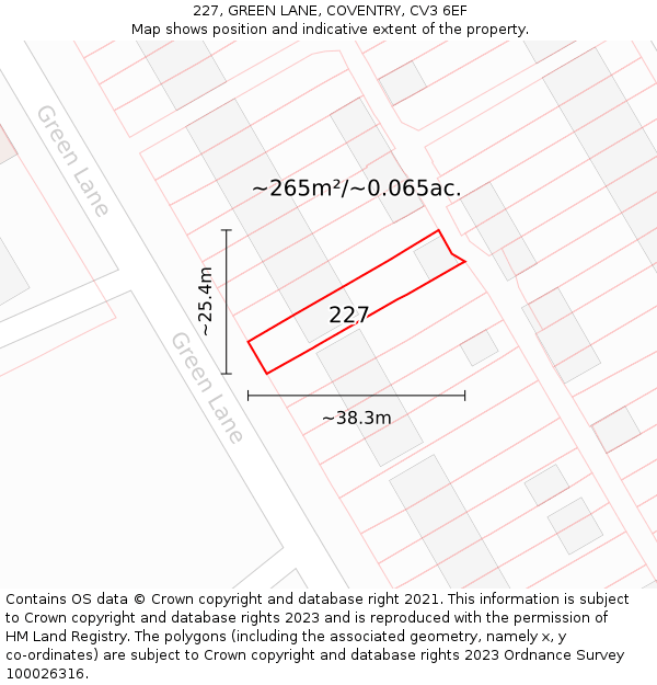 227, GREEN LANE, COVENTRY, CV3 6EF: Plot and title map