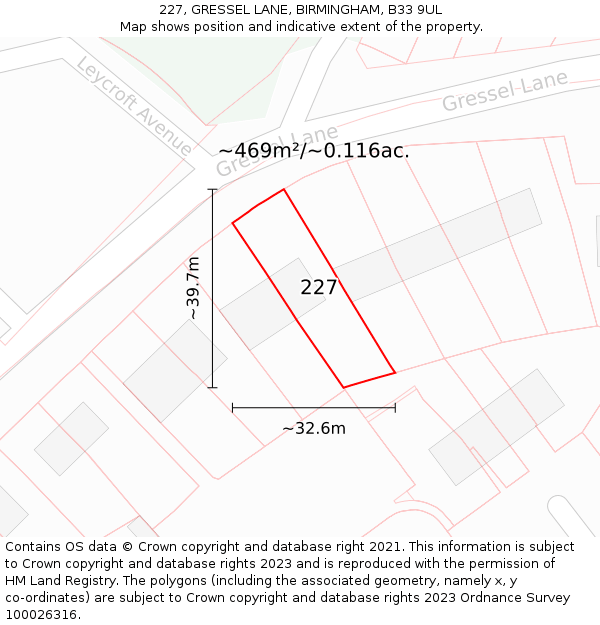 227, GRESSEL LANE, BIRMINGHAM, B33 9UL: Plot and title map