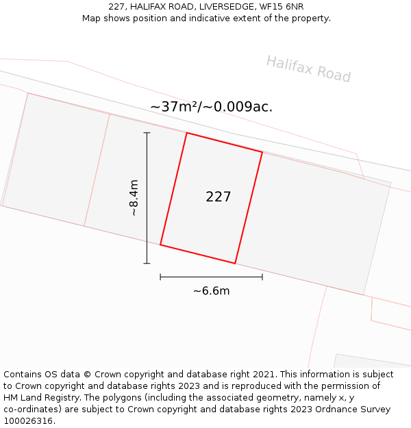 227, HALIFAX ROAD, LIVERSEDGE, WF15 6NR: Plot and title map