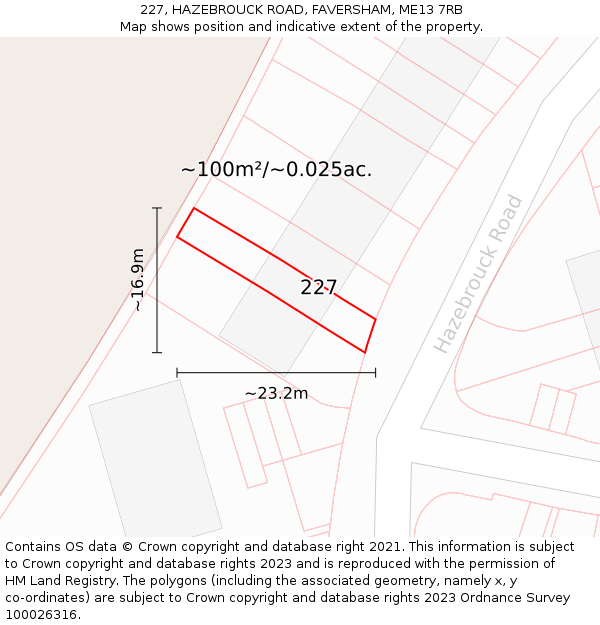 227, HAZEBROUCK ROAD, FAVERSHAM, ME13 7RB: Plot and title map