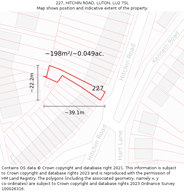227, HITCHIN ROAD, LUTON, LU2 7SL: Plot and title map