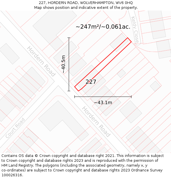 227, HORDERN ROAD, WOLVERHAMPTON, WV6 0HQ: Plot and title map