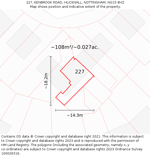 227, KENBROOK ROAD, HUCKNALL, NOTTINGHAM, NG15 8HZ: Plot and title map