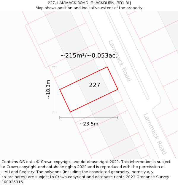 227, LAMMACK ROAD, BLACKBURN, BB1 8LJ: Plot and title map