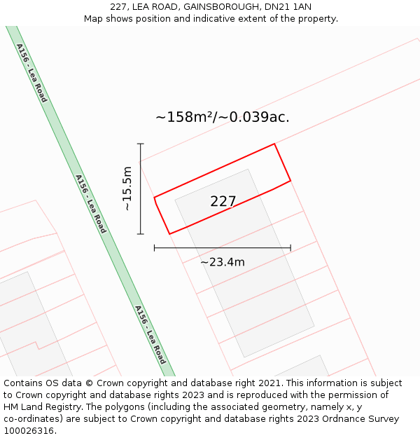 227, LEA ROAD, GAINSBOROUGH, DN21 1AN: Plot and title map