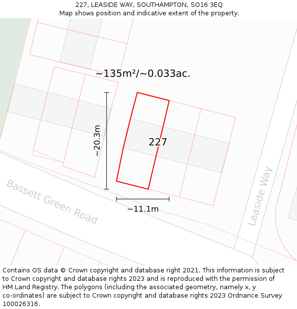 227, LEASIDE WAY, SOUTHAMPTON, SO16 3EQ: Plot and title map