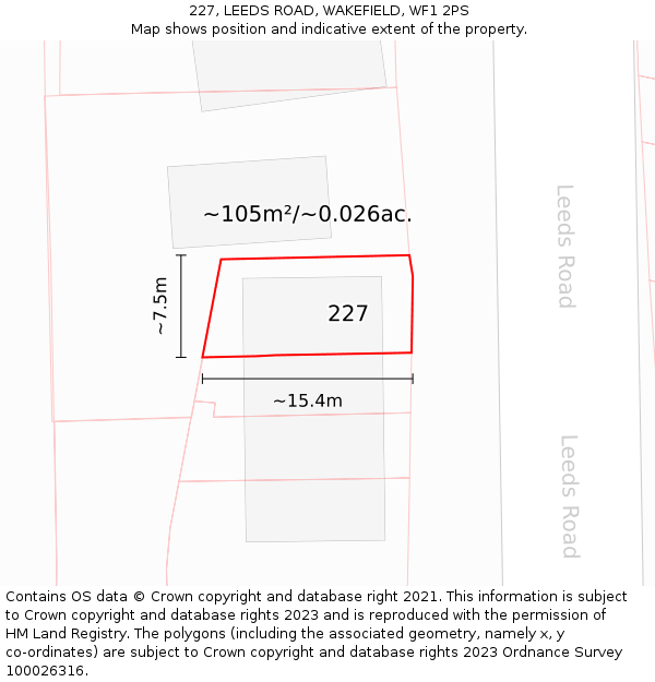 227, LEEDS ROAD, WAKEFIELD, WF1 2PS: Plot and title map