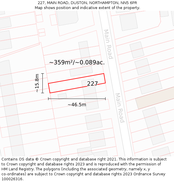 227, MAIN ROAD, DUSTON, NORTHAMPTON, NN5 6PR: Plot and title map