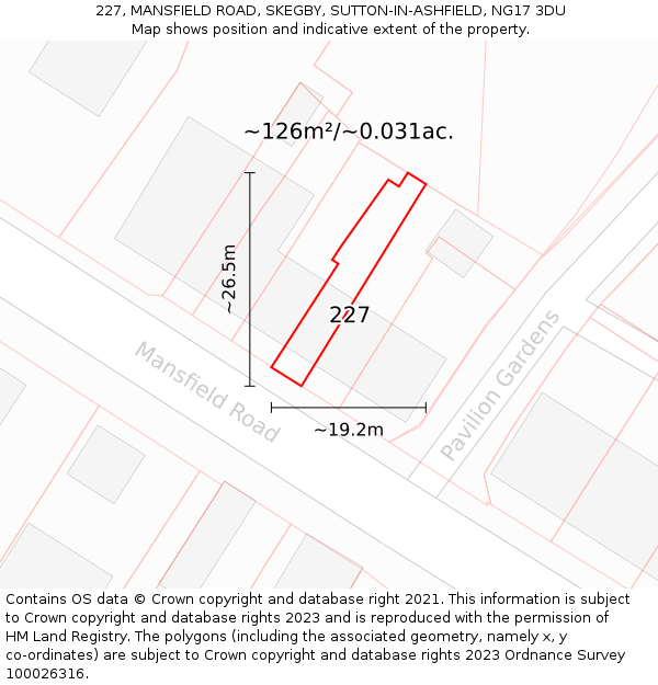 227, MANSFIELD ROAD, SKEGBY, SUTTON-IN-ASHFIELD, NG17 3DU: Plot and title map