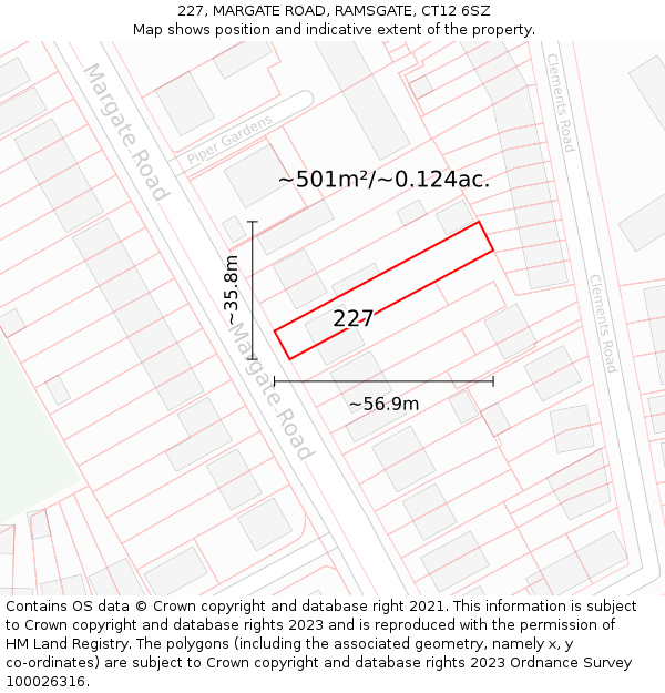 227, MARGATE ROAD, RAMSGATE, CT12 6SZ: Plot and title map
