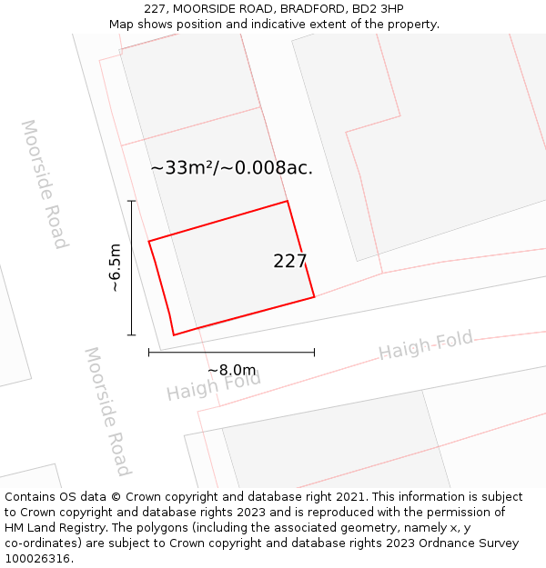 227, MOORSIDE ROAD, BRADFORD, BD2 3HP: Plot and title map