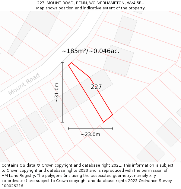 227, MOUNT ROAD, PENN, WOLVERHAMPTON, WV4 5RU: Plot and title map