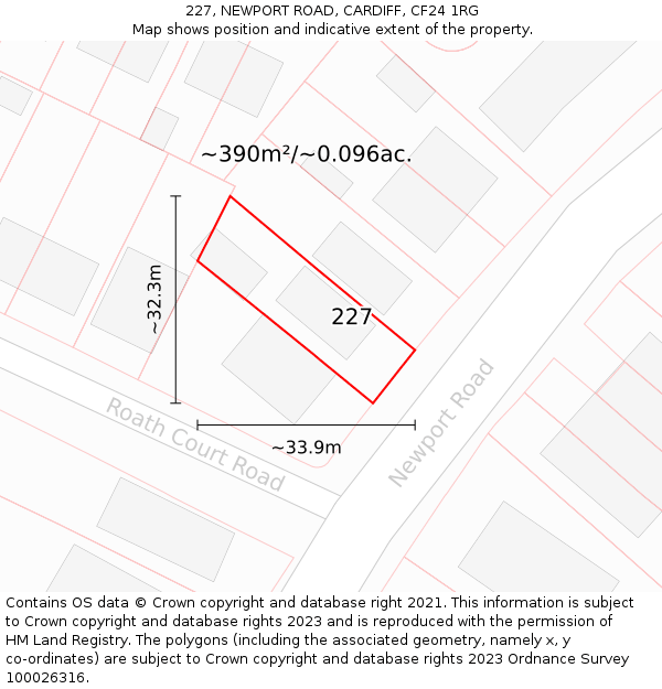 227, NEWPORT ROAD, CARDIFF, CF24 1RG: Plot and title map