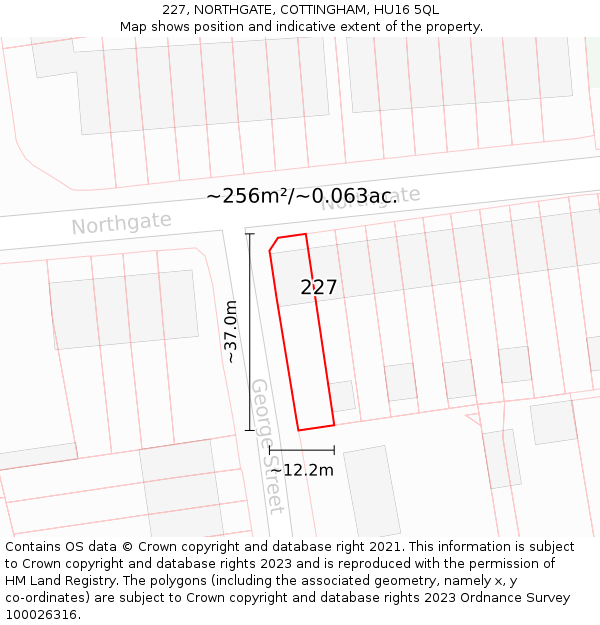 227, NORTHGATE, COTTINGHAM, HU16 5QL: Plot and title map
