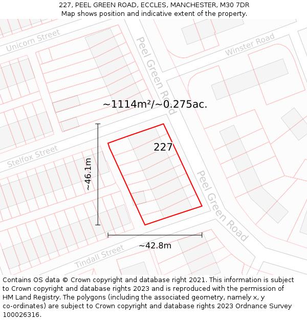 227, PEEL GREEN ROAD, ECCLES, MANCHESTER, M30 7DR: Plot and title map