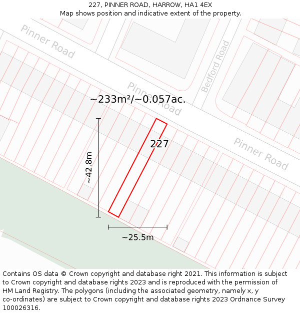227, PINNER ROAD, HARROW, HA1 4EX: Plot and title map