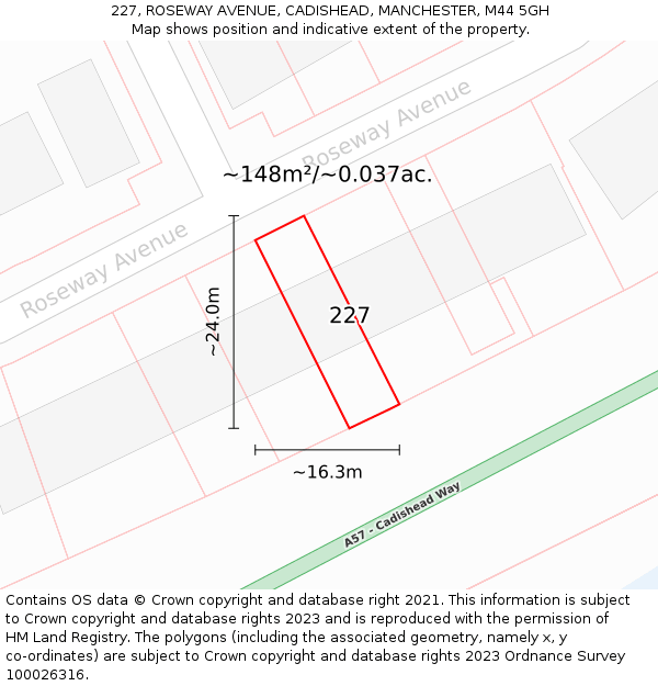 227, ROSEWAY AVENUE, CADISHEAD, MANCHESTER, M44 5GH: Plot and title map
