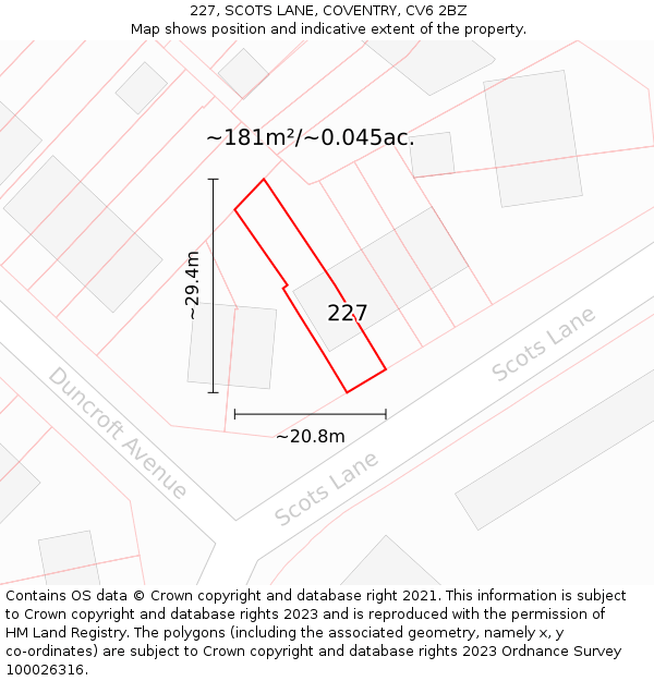 227, SCOTS LANE, COVENTRY, CV6 2BZ: Plot and title map