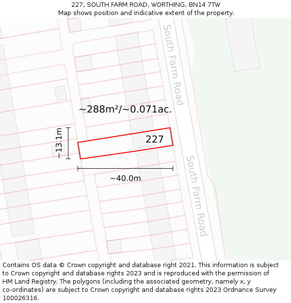 227, SOUTH FARM ROAD, WORTHING, BN14 7TW: Plot and title map