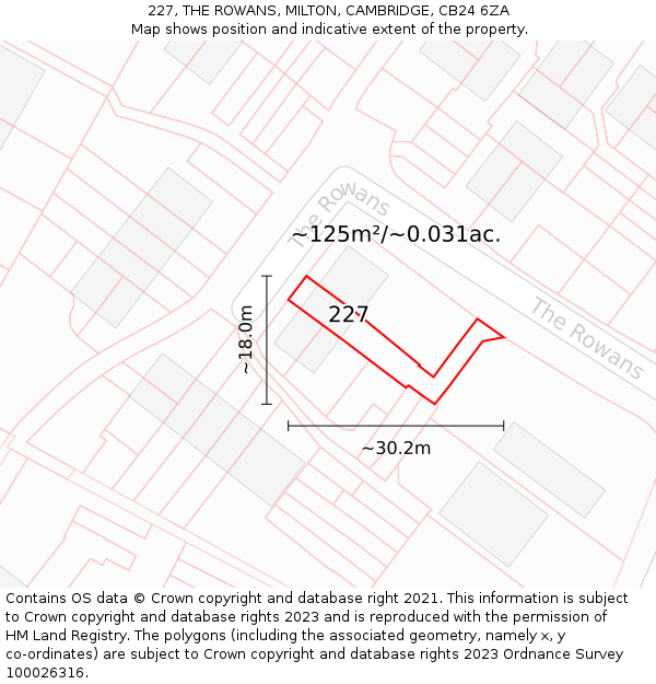 227, THE ROWANS, MILTON, CAMBRIDGE, CB24 6ZA: Plot and title map