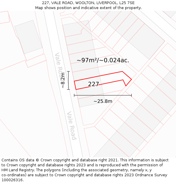 227, VALE ROAD, WOOLTON, LIVERPOOL, L25 7SE: Plot and title map