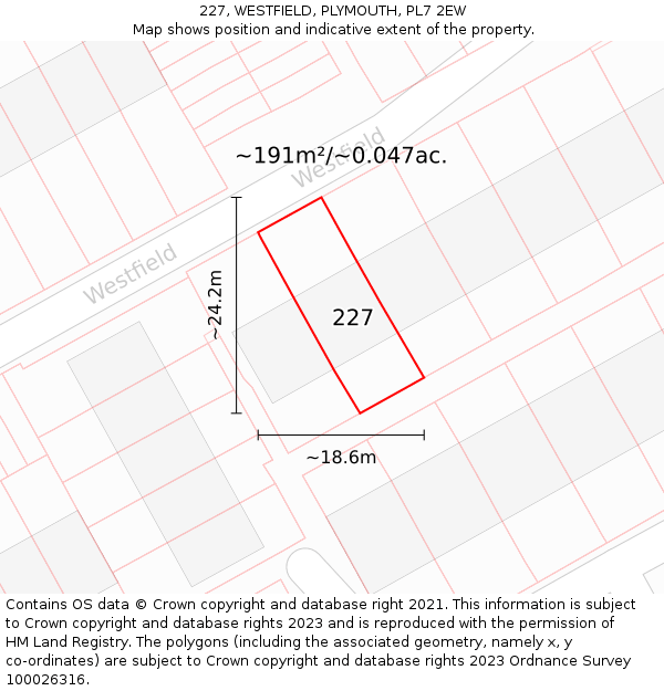 227, WESTFIELD, PLYMOUTH, PL7 2EW: Plot and title map