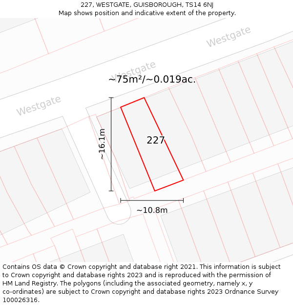 227, WESTGATE, GUISBOROUGH, TS14 6NJ: Plot and title map
