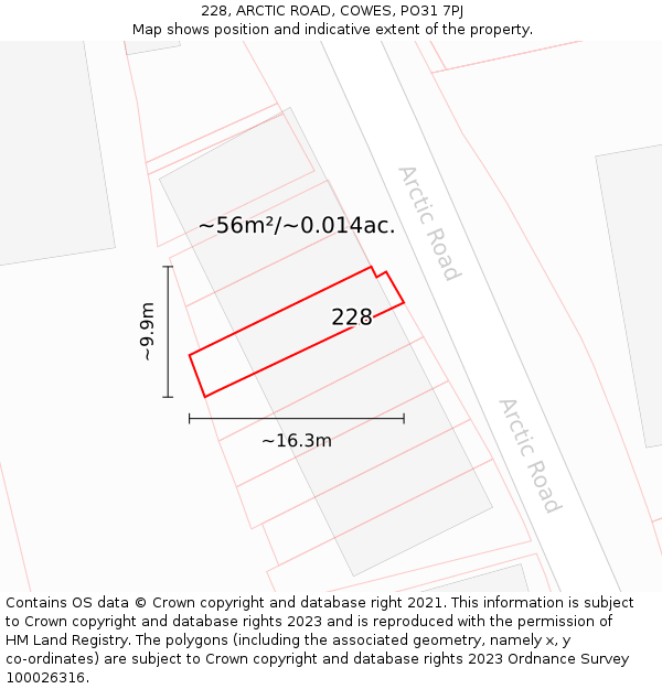 228, ARCTIC ROAD, COWES, PO31 7PJ: Plot and title map