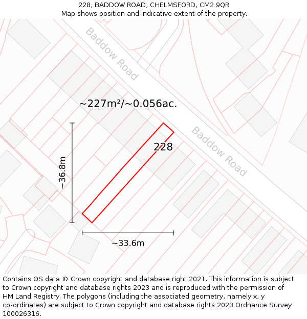 228, BADDOW ROAD, CHELMSFORD, CM2 9QR: Plot and title map
