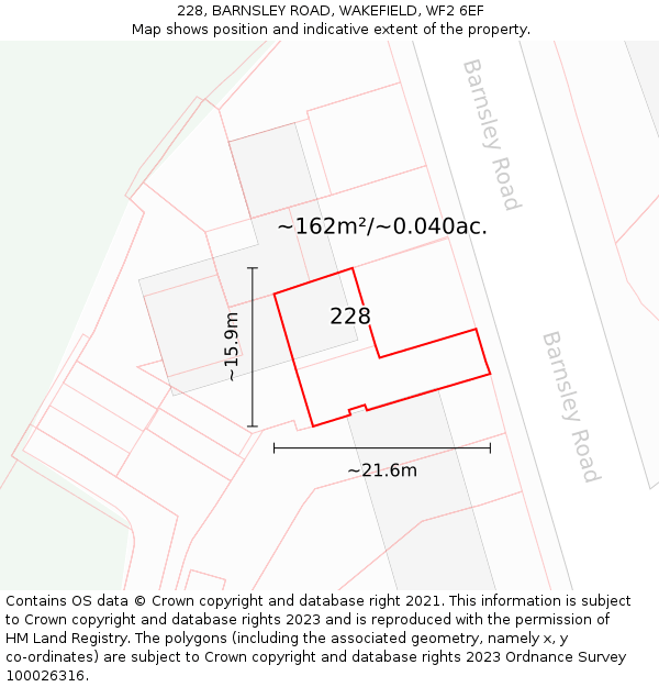 228, BARNSLEY ROAD, WAKEFIELD, WF2 6EF: Plot and title map