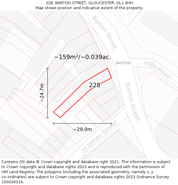 228, BARTON STREET, GLOUCESTER, GL1 4HH: Plot and title map