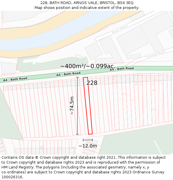 228, BATH ROAD, ARNOS VALE, BRISTOL, BS4 3EQ: Plot and title map