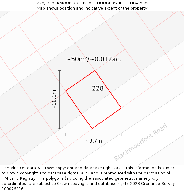 228, BLACKMOORFOOT ROAD, HUDDERSFIELD, HD4 5RA: Plot and title map