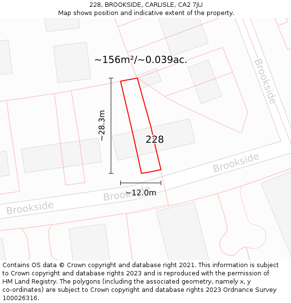 228, BROOKSIDE, CARLISLE, CA2 7JU: Plot and title map