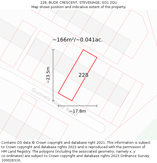 228, BUDE CRESCENT, STEVENAGE, SG1 2QU: Plot and title map